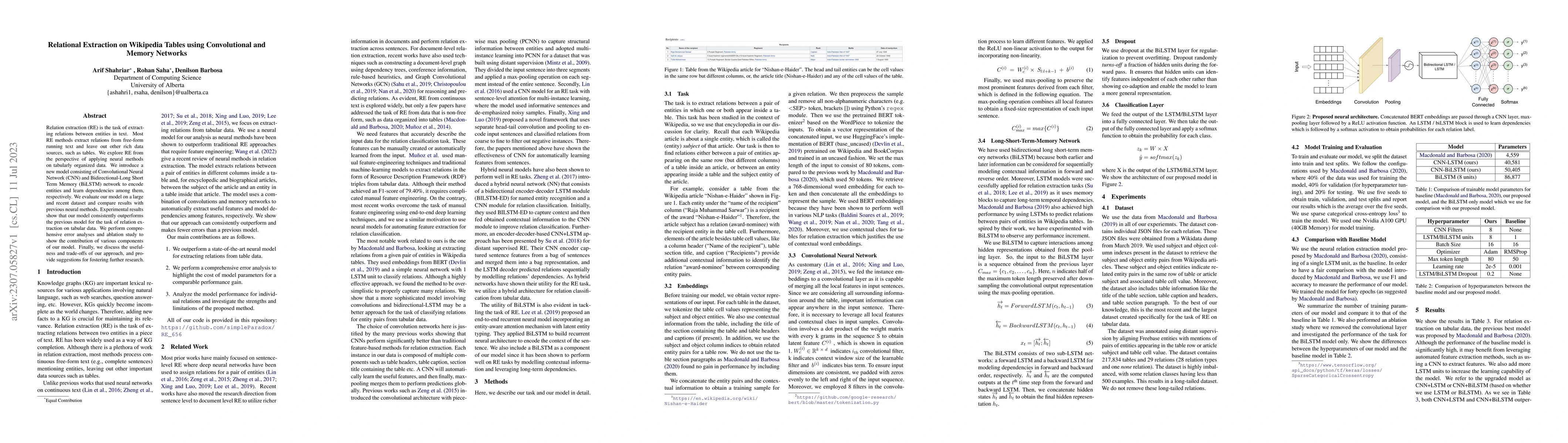 Thumbnail for Relational Extraction on Wikipedia Tables using Convolutional and Memory
  Networks