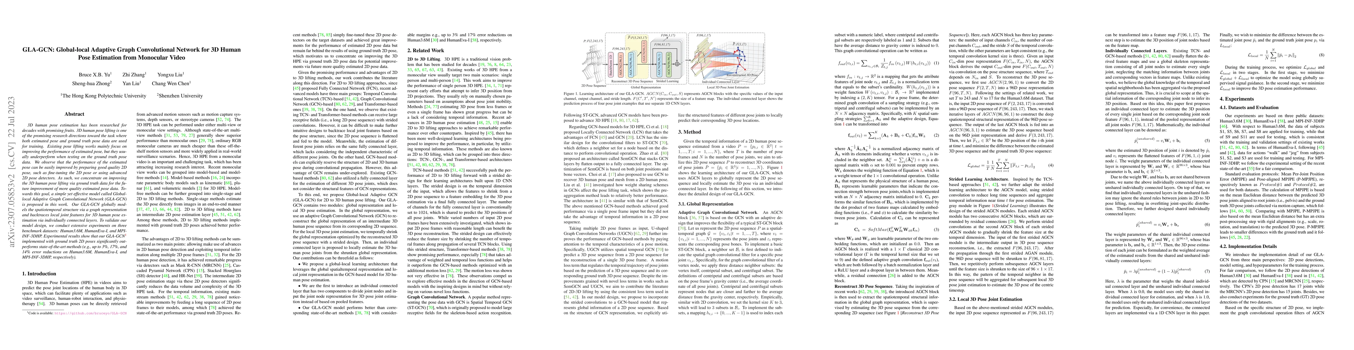 Thumbnail for GLA-GCN: Global-local Adaptive Graph Convolutional Network for 3D Human
  Pose Estimation from Monocular Video
