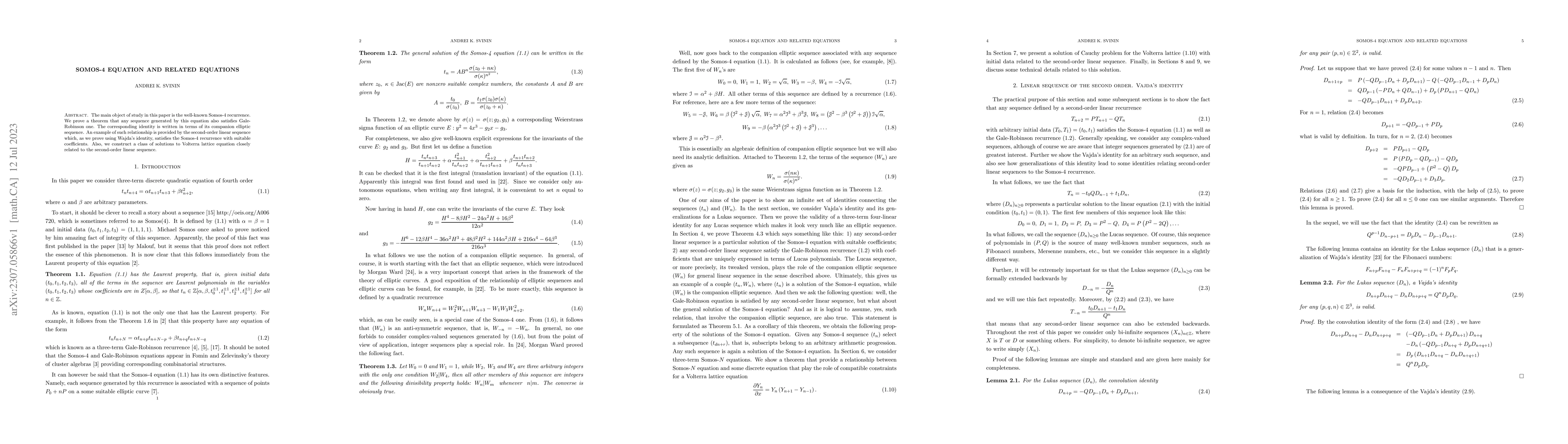 Thumbnail for Somos-4 equation and related equations