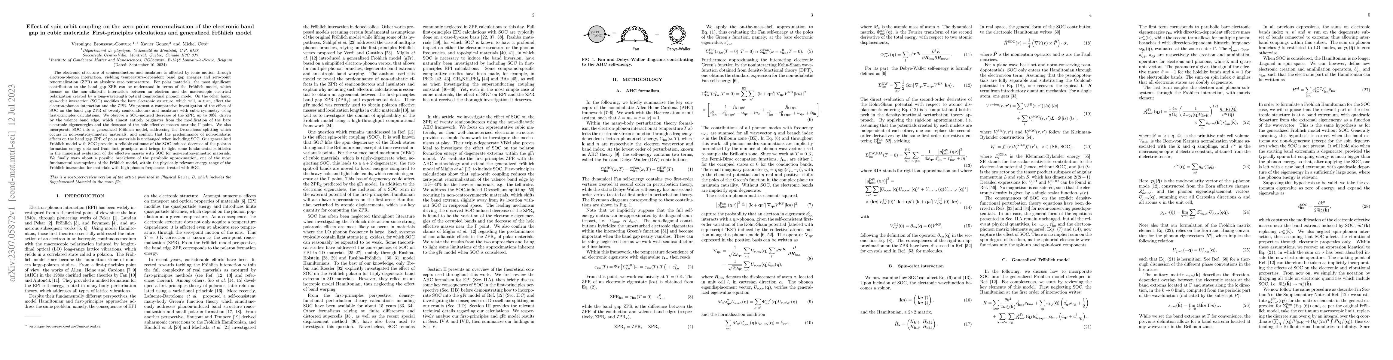 Thumbnail for Effect of spin-orbit coupling on the zero-point renormalization of the
  electronic band gap in cubic materials: First-principles calculations and
  generalized Fr\"ohlich model