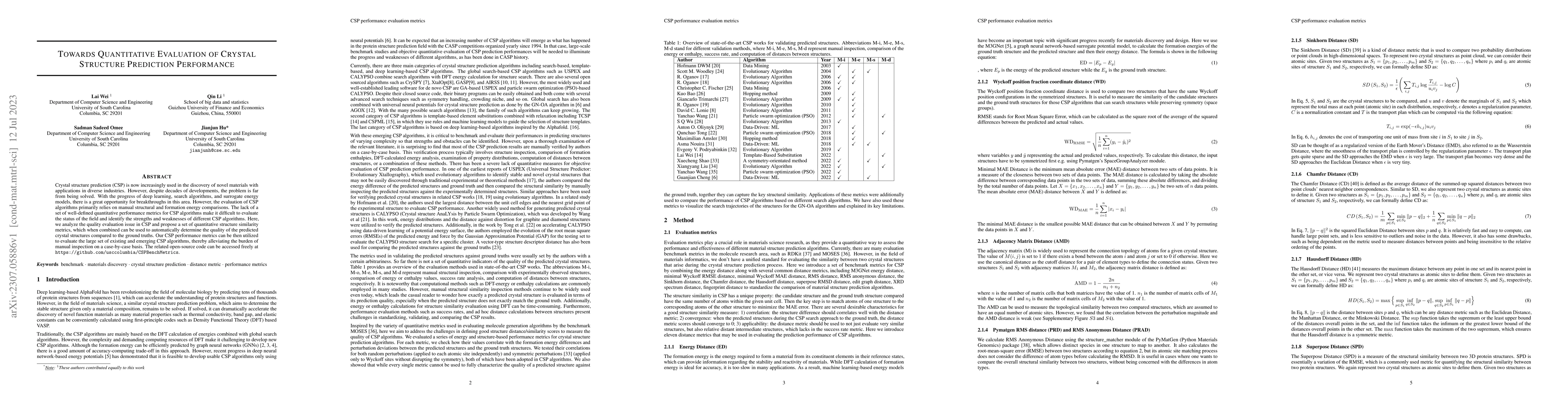 Thumbnail for Towards Quantitative Evaluation of Crystal Structure Prediction
  Performance