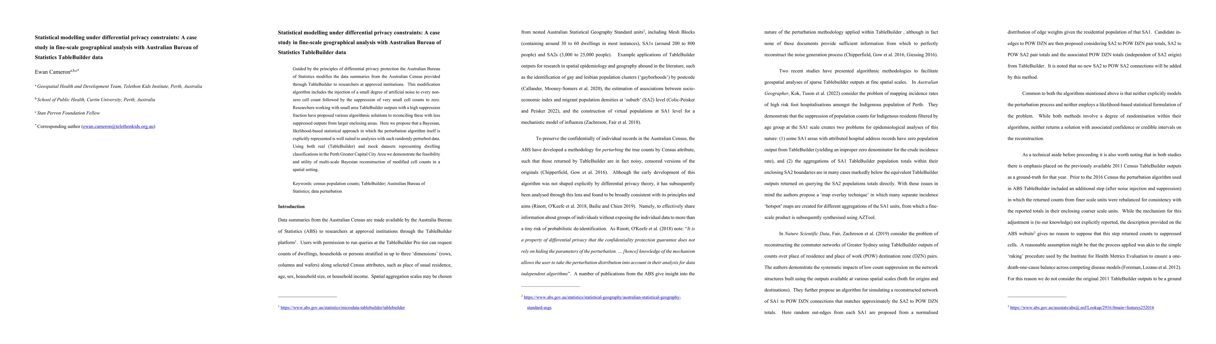 Thumbnail for Statistical modelling under differential privacy constraints: A case
  study in fine-scale geographical analysis with Australian Bureau of
  Statistics TableBuilder data