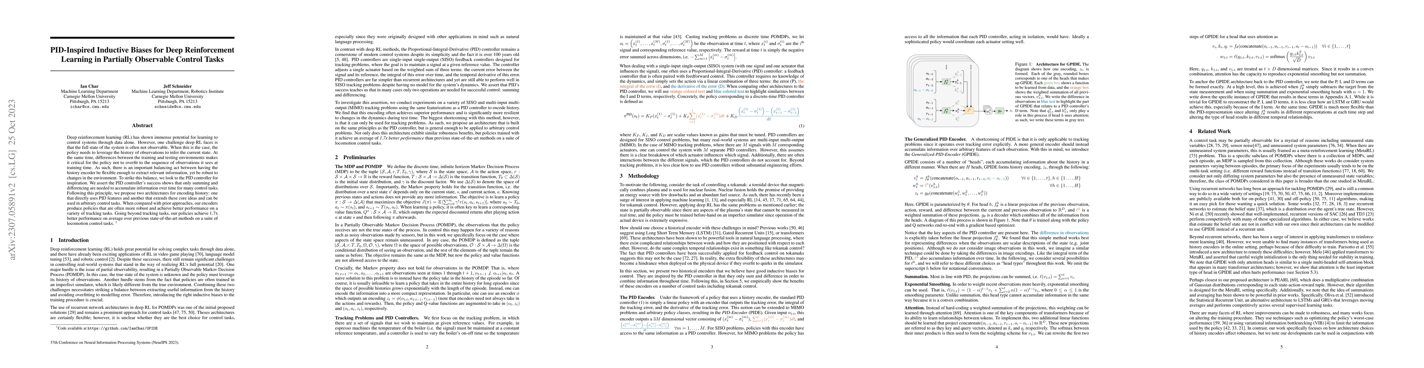 Thumbnail for PID-Inspired Inductive Biases for Deep Reinforcement Learning in
  Partially Observable Control Tasks