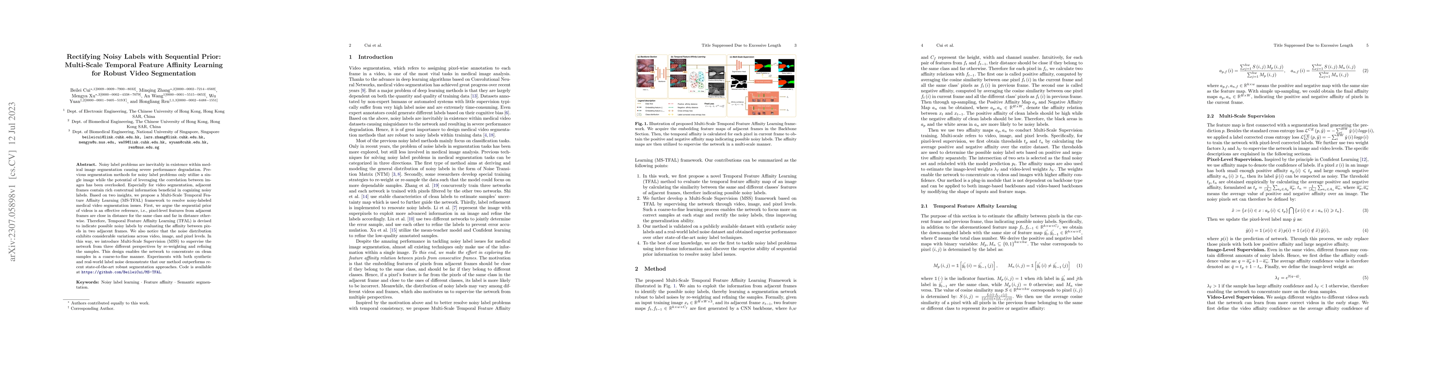 Thumbnail for Rectifying Noisy Labels with Sequential Prior: Multi-Scale Temporal
  Feature Affinity Learning for Robust Video Segmentation
