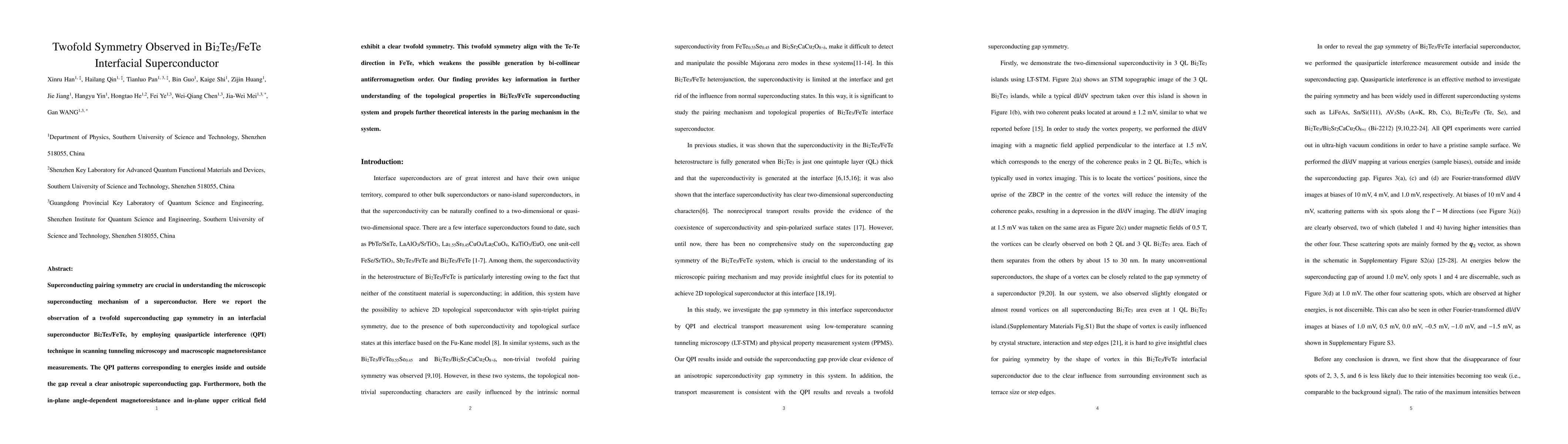 Thumbnail for Twofold Symmetry Observed in Bi$_{2}$Te$_{3}$/FeTe Interfacial
  Superconductor