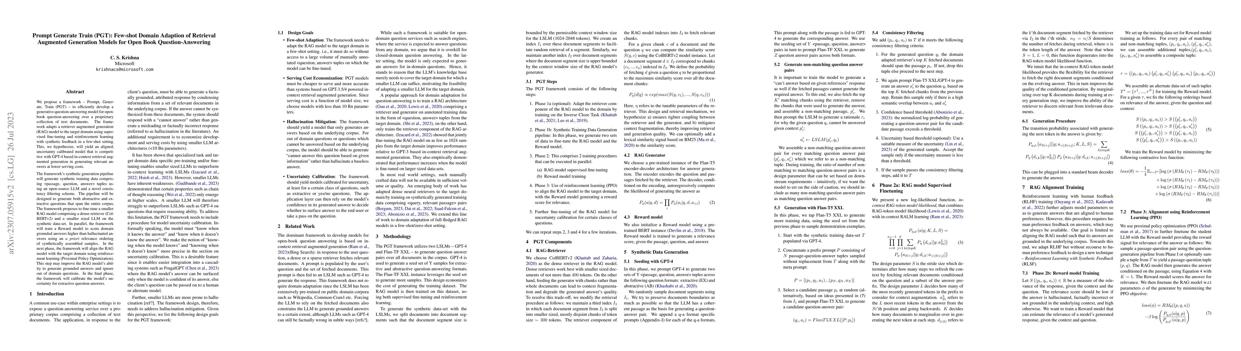 Thumbnail for Prompt Generate Train (PGT): Few-shot Domain Adaption of Retrieval
  Augmented Generation Models for Open Book Question-Answering