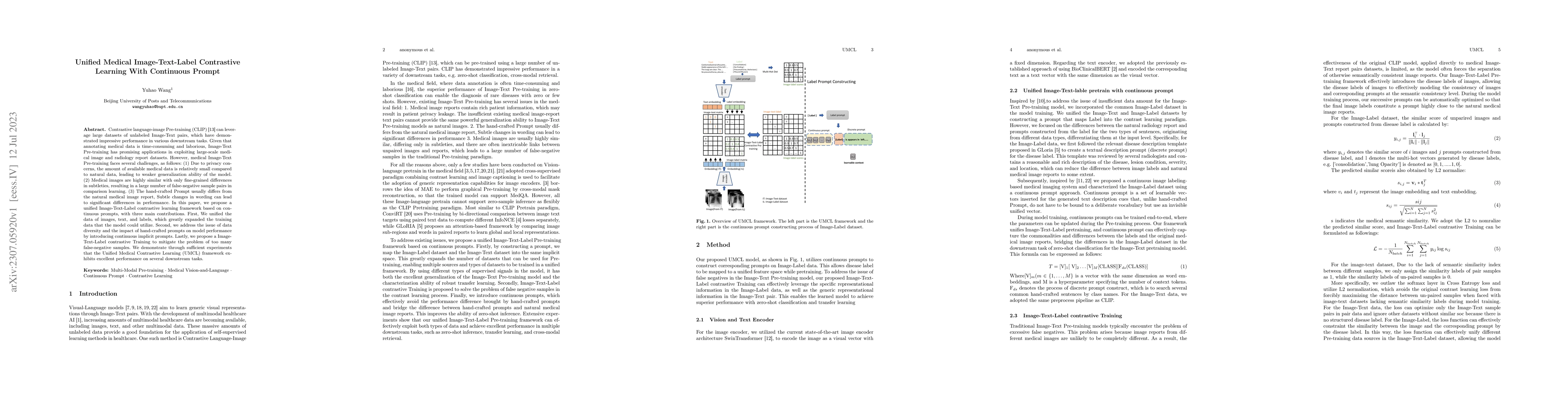 Thumbnail for Unified Medical Image-Text-Label Contrastive Learning With Continuous
  Prompt