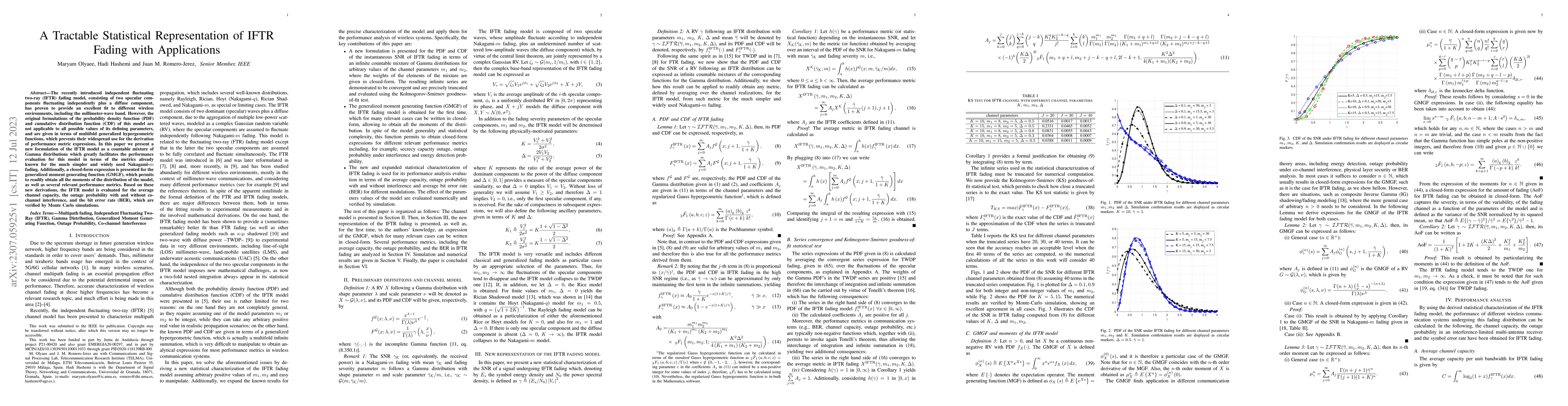 Thumbnail for A Tractable Statistical Representation of IFTR Fading with Applications