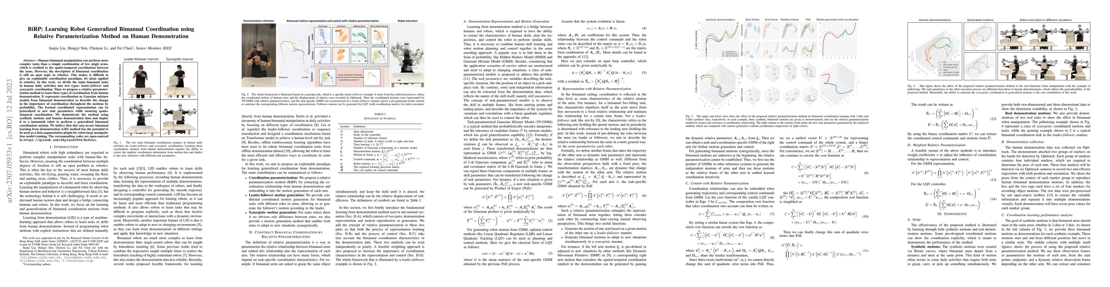 Thumbnail for BiRP: Learning Robot Generalized Bimanual Coordination using Relative
  Parameterization Method on Human Demonstration