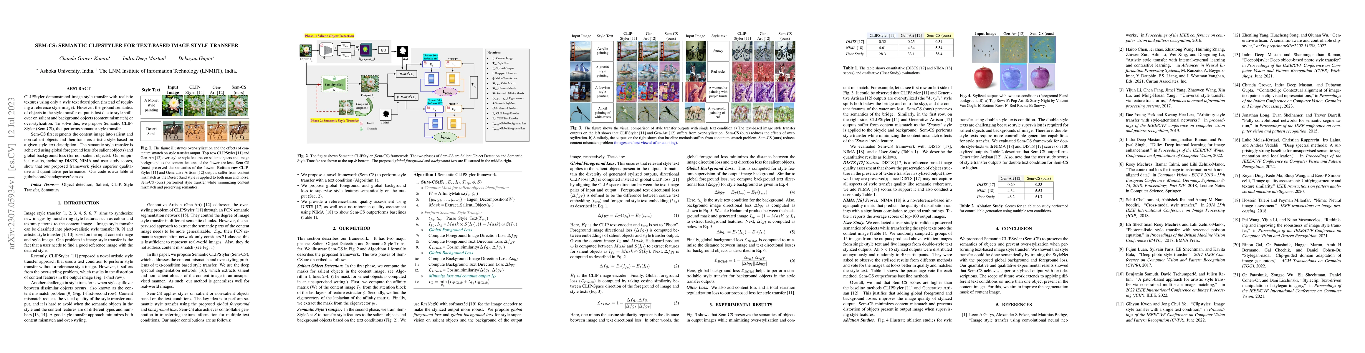 Thumbnail for Sem-CS: Semantic CLIPStyler for Text-Based Image Style Transfer