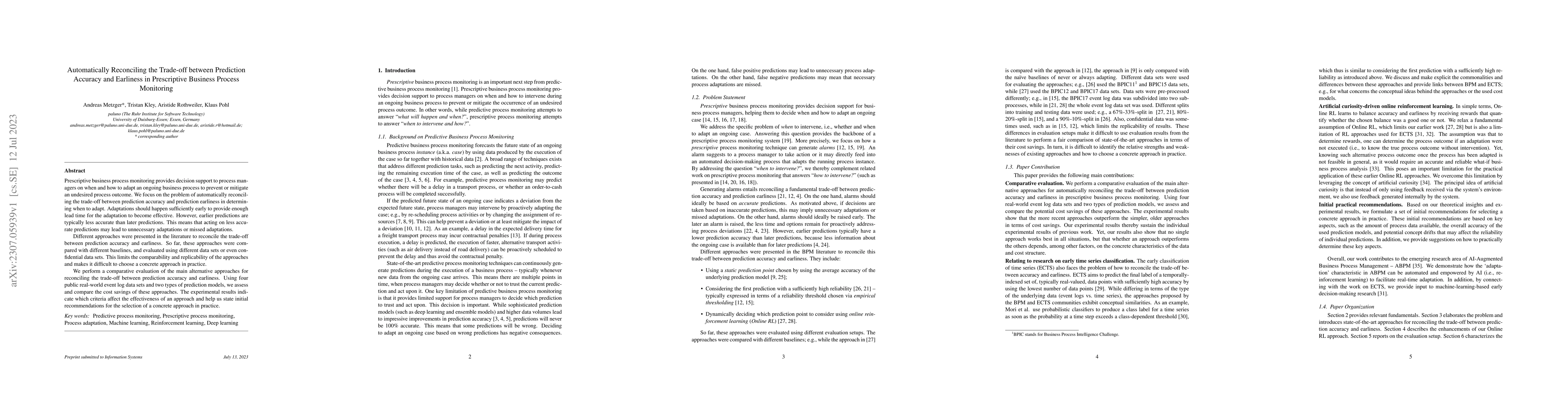 Thumbnail for Automatically Reconciling the Trade-off between Prediction Accuracy and
  Earliness in Prescriptive Business Process Monitoring