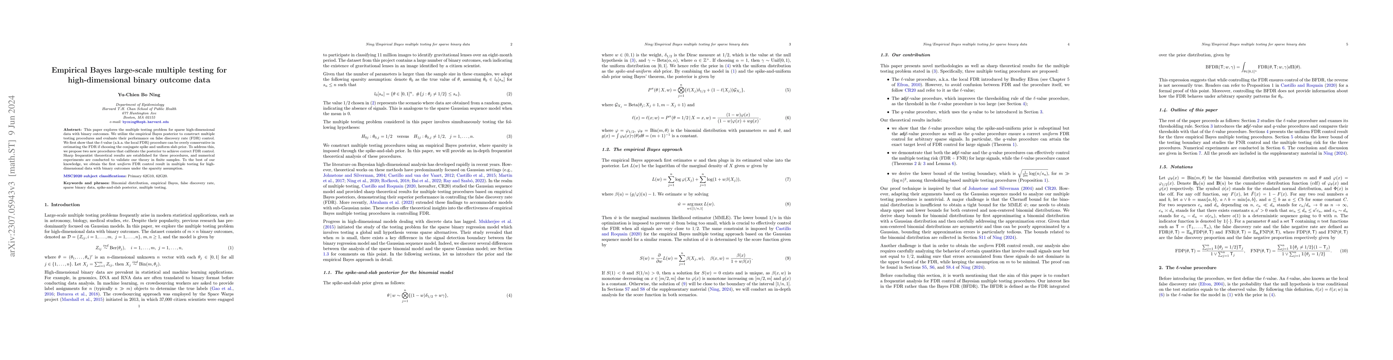 Thumbnail for Empirical Bayes large-scale multiple testing for high-dimensional binary
  outcome data