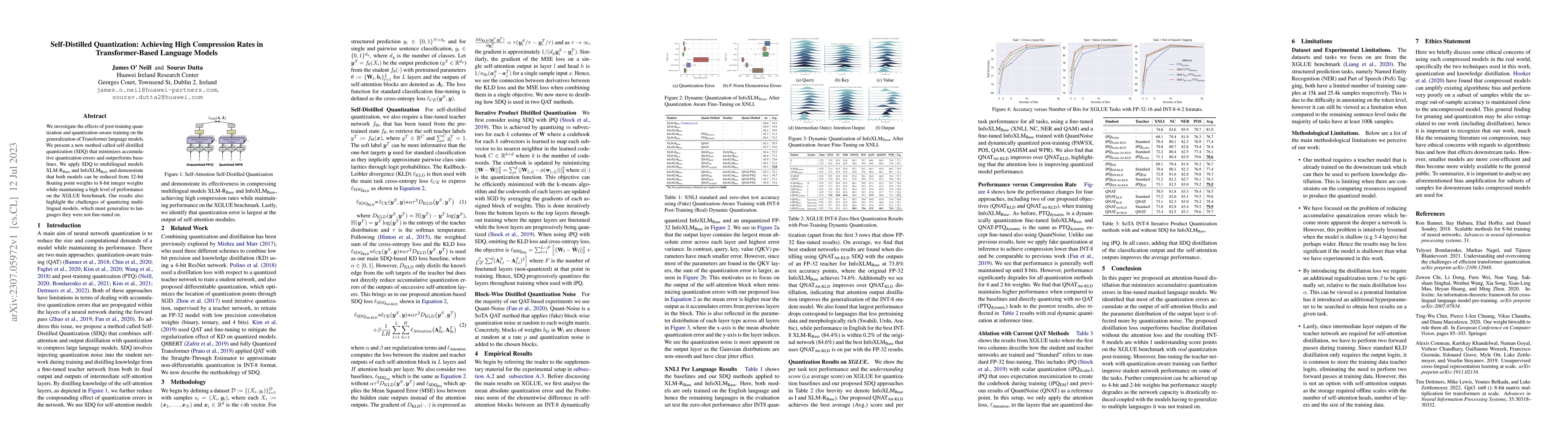Thumbnail for Self-Distilled Quantization: Achieving High Compression Rates in
  Transformer-Based Language Models