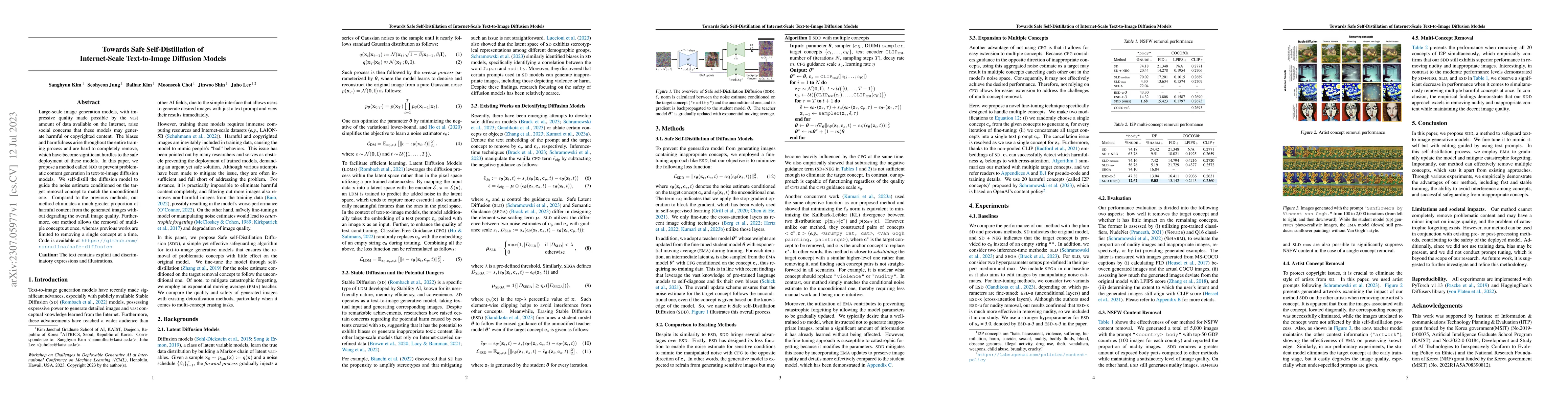 Thumbnail for Towards Safe Self-Distillation of Internet-Scale Text-to-Image Diffusion
  Models
