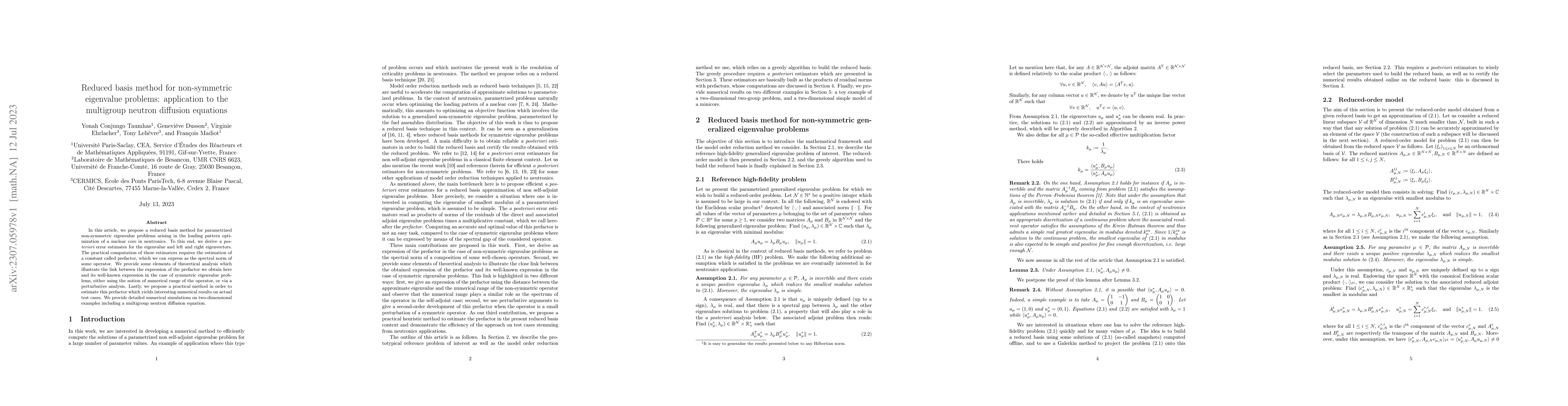Thumbnail for Reduced basis method for non-symmetric eigenvalue problems: application
  to the multigroup neutron diffusion equations