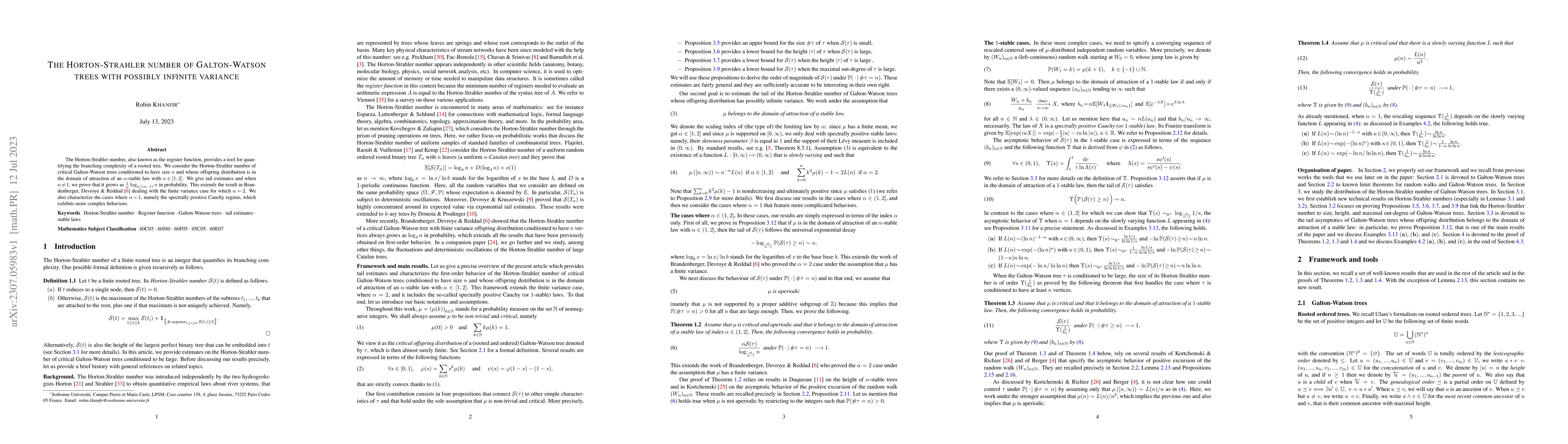 Thumbnail for The Horton-Strahler number of Galton-Watson trees with possibly infinite
  variance