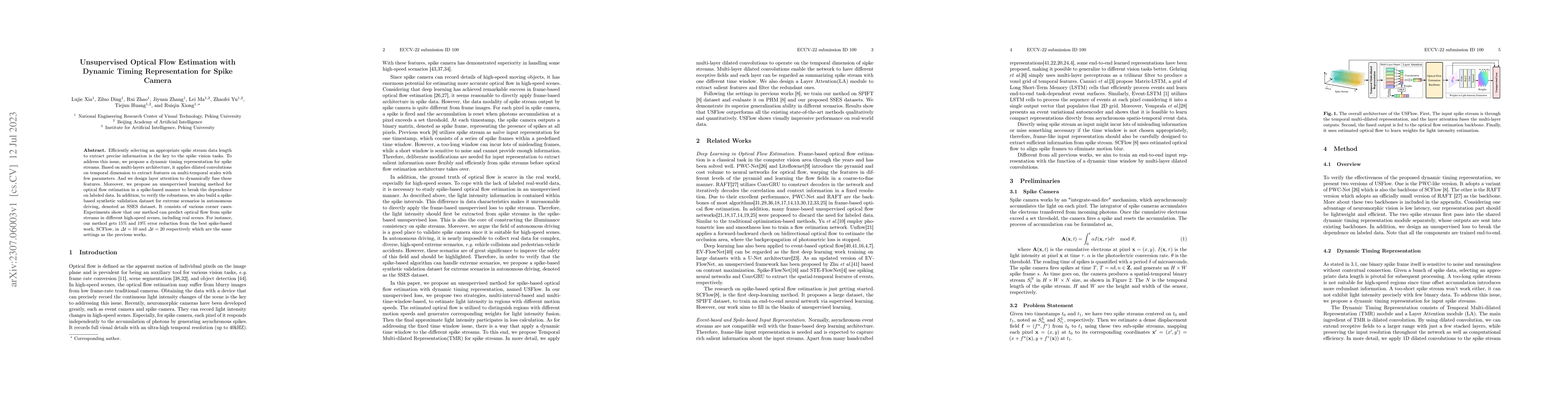 Thumbnail for Unsupervised Optical Flow Estimation with Dynamic Timing Representation
  for Spike Camera