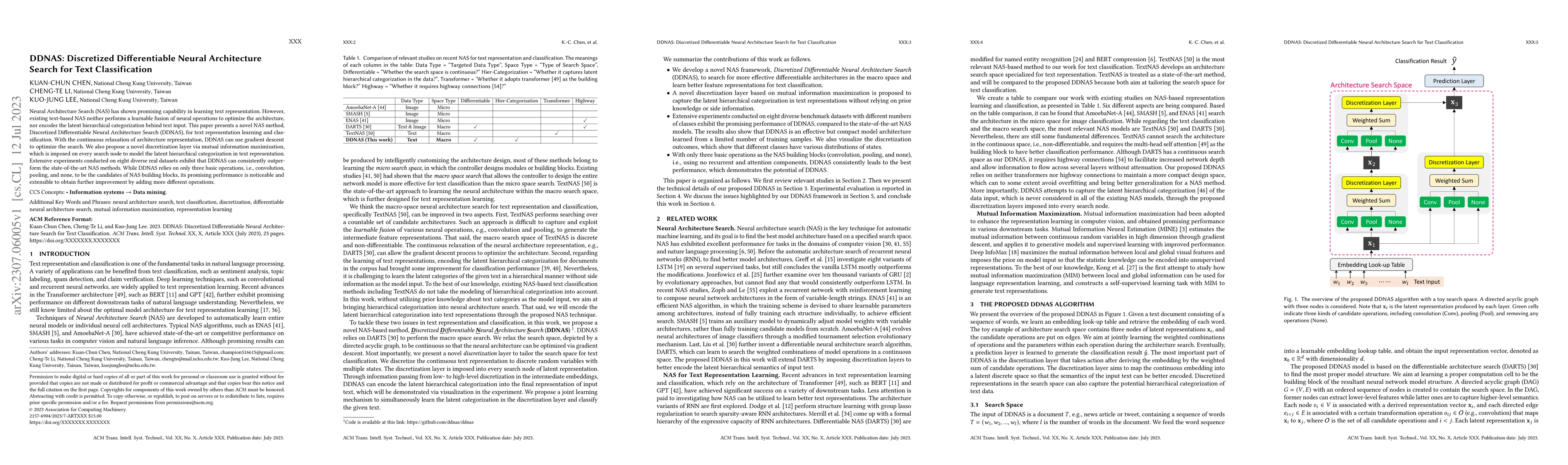 Thumbnail for DDNAS: Discretized Differentiable Neural Architecture Search for Text
  Classification