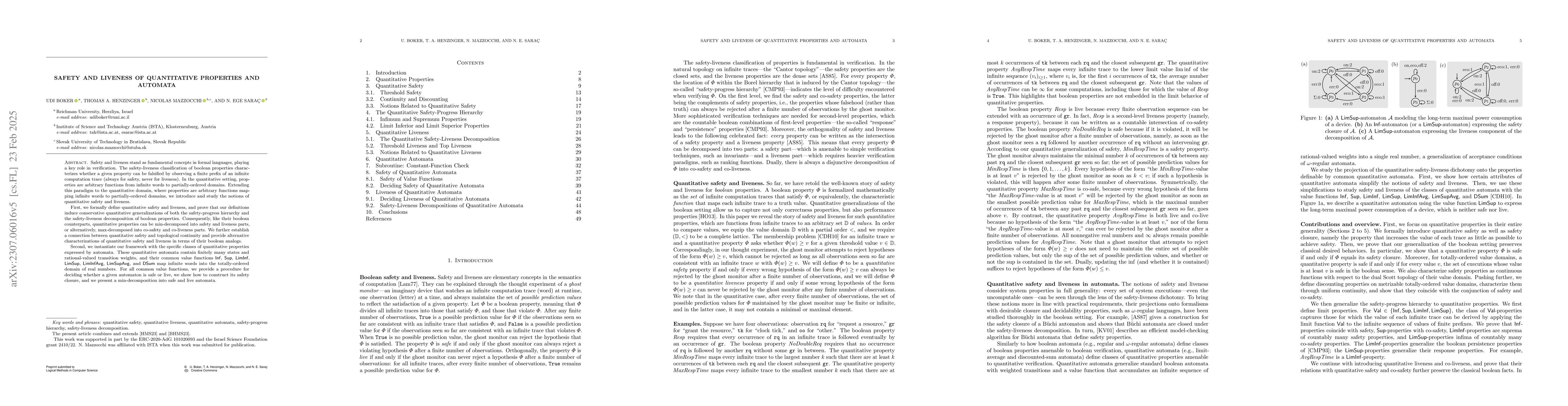 Thumbnail for Safety and Liveness of Quantitative Properties and Automata