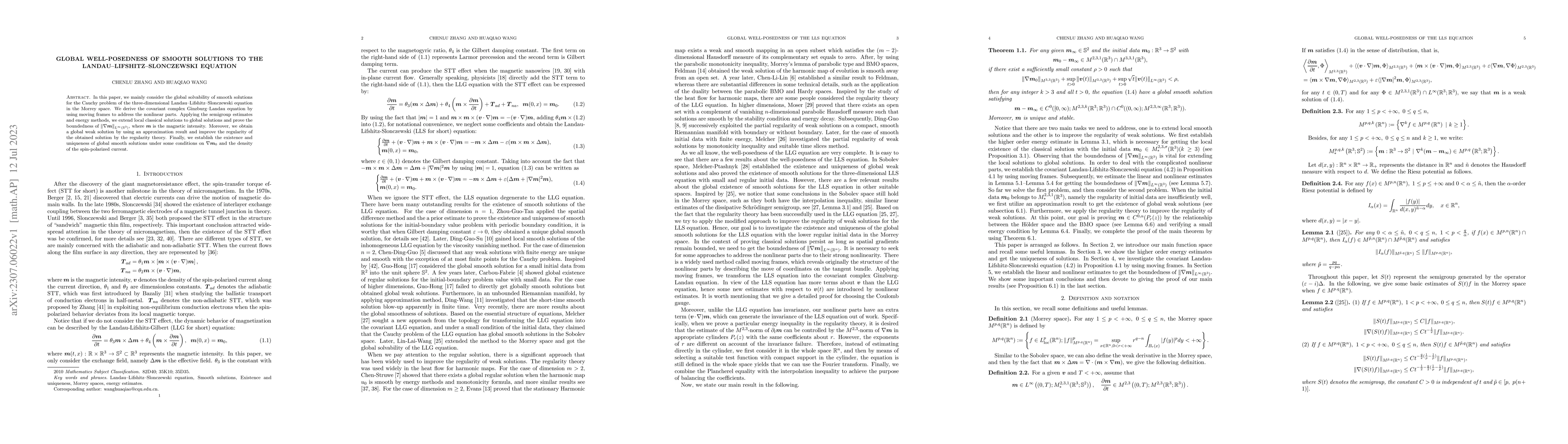 Thumbnail for Global well-posedness of smooth solutions to the
  Landau-Lifshitz-Slonczewski equation