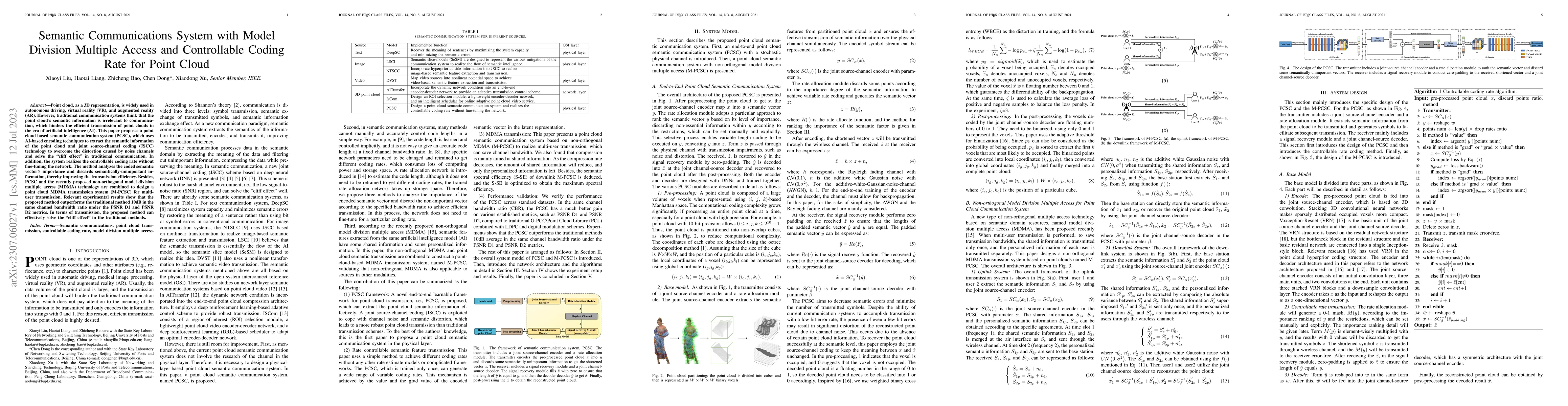 Thumbnail for Semantic Communications System with Model Division Multiple Access and
  Controllable Coding Rate for Point Cloud