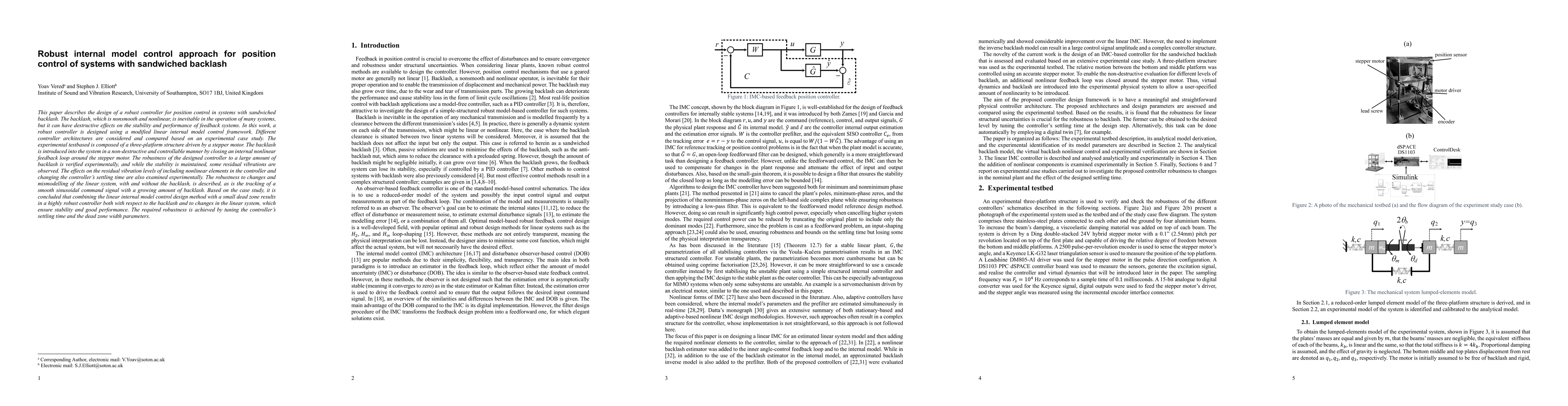 Thumbnail for Robust internal model control approach for position control of systems
  with sandwiched backlash