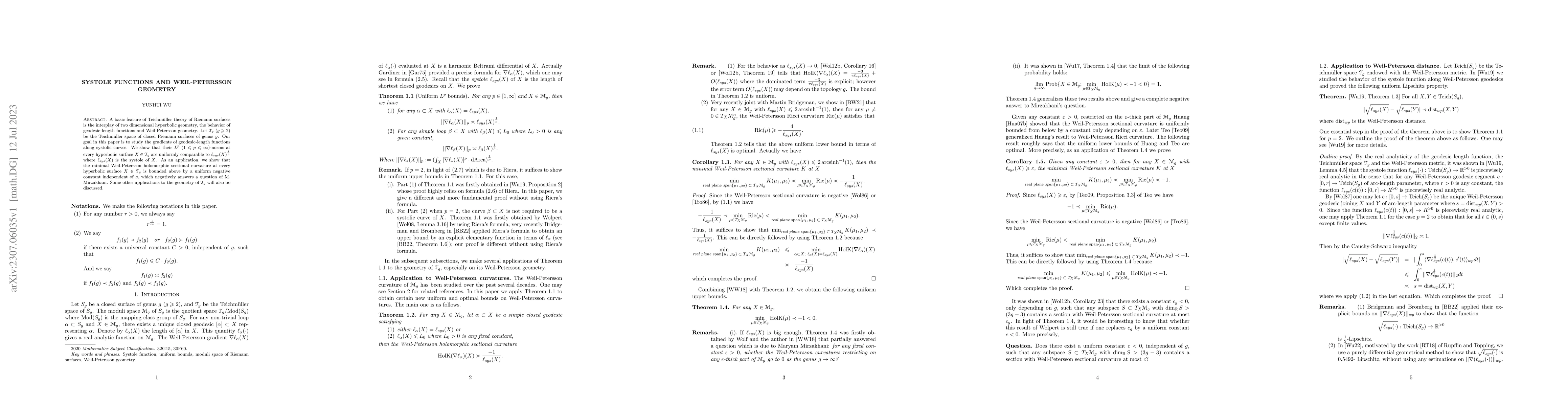 Thumbnail for Systole functions and Weil-Petersson geometry