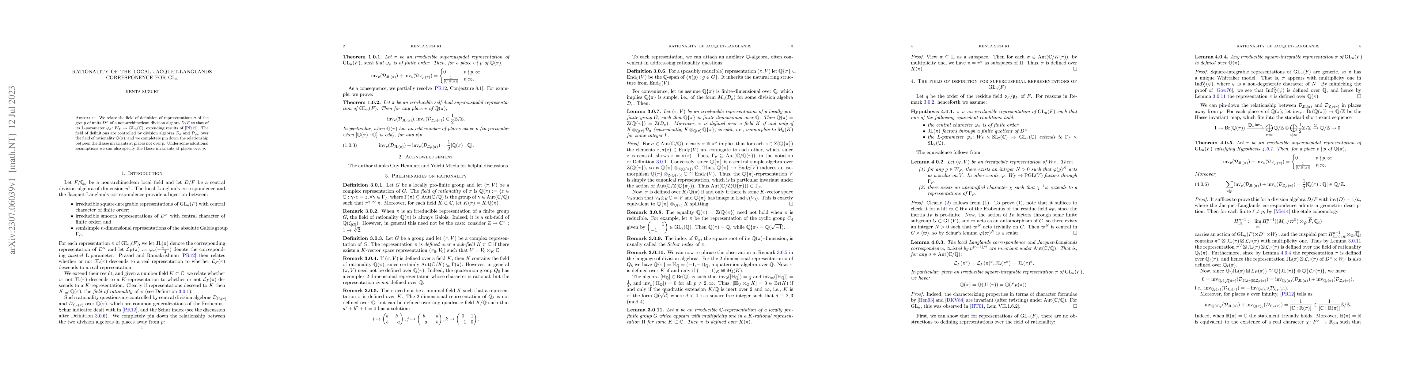 Thumbnail for Rationality of the Local Jacquet-Langlands Correspondence for GL(n)