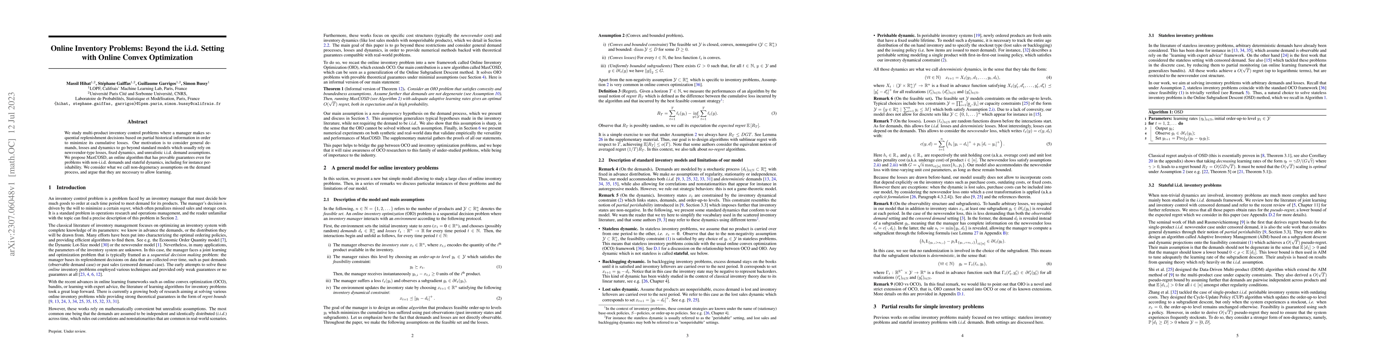 Thumbnail for Online Inventory Problems: Beyond the i.i.d. Setting with Online Convex
  Optimization