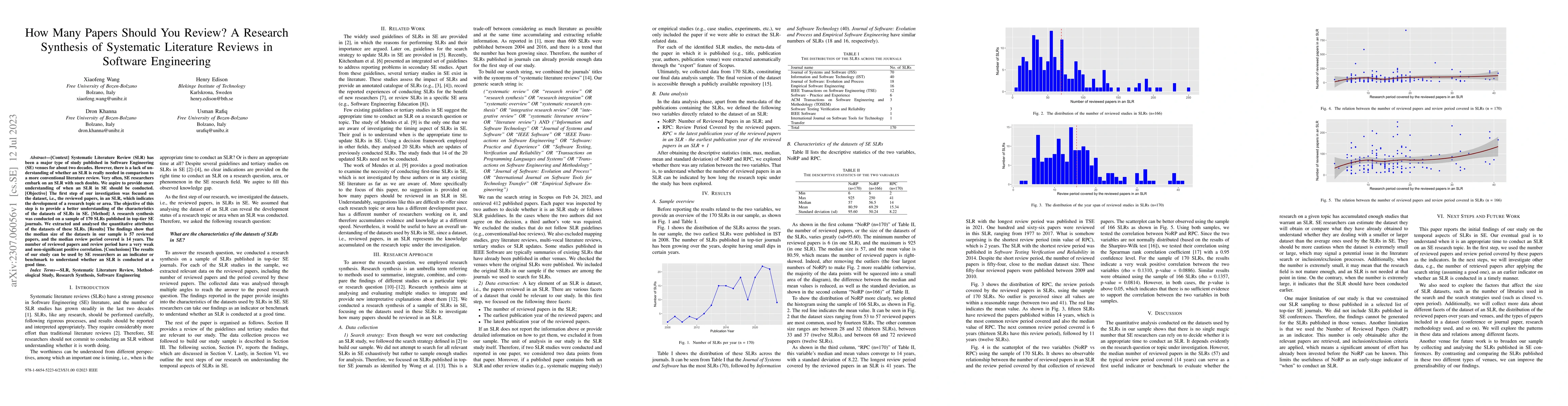 Thumbnail for How Many Papers Should You Review? A Research Synthesis of Systematic
  Literature Reviews in Software Engineering
