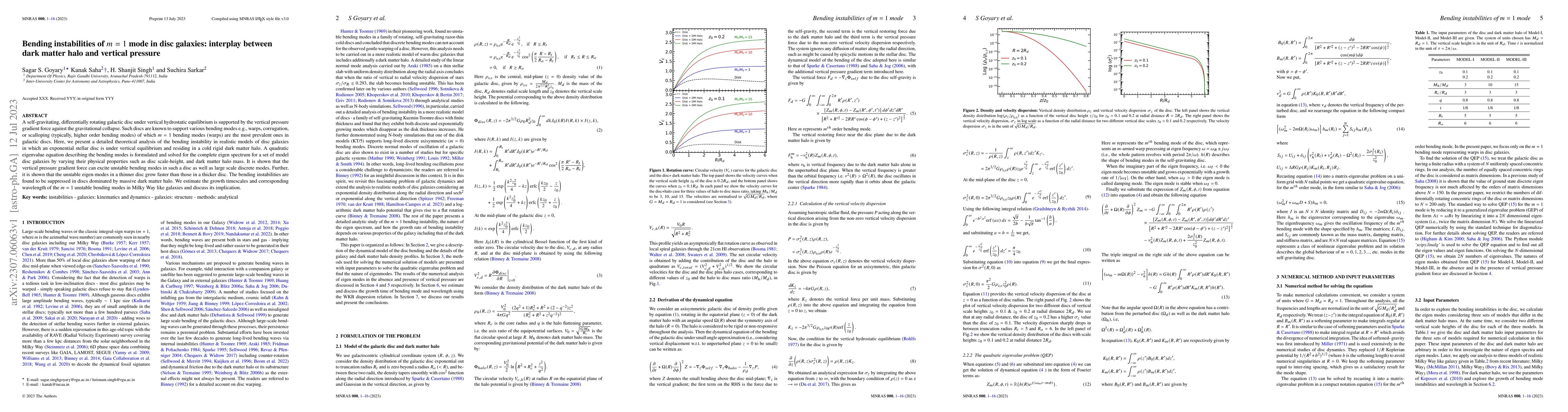 Thumbnail for Bending instabilities of m=1 mode in disc galaxies: interplay between
  dark matter halo and vertical pressure