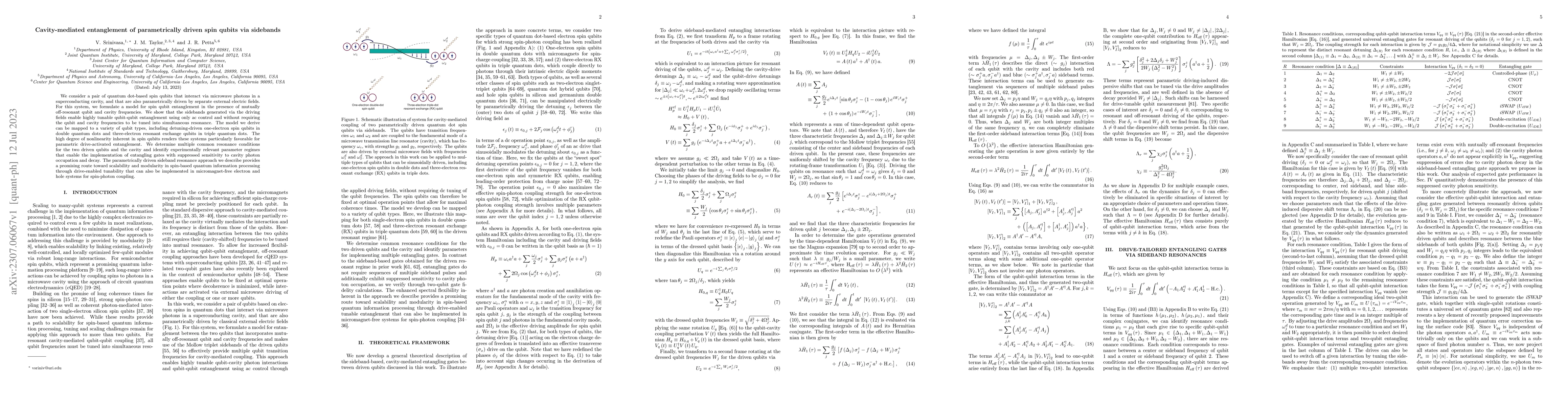 Thumbnail for Cavity-mediated entanglement of parametrically driven spin qubits via
  sidebands