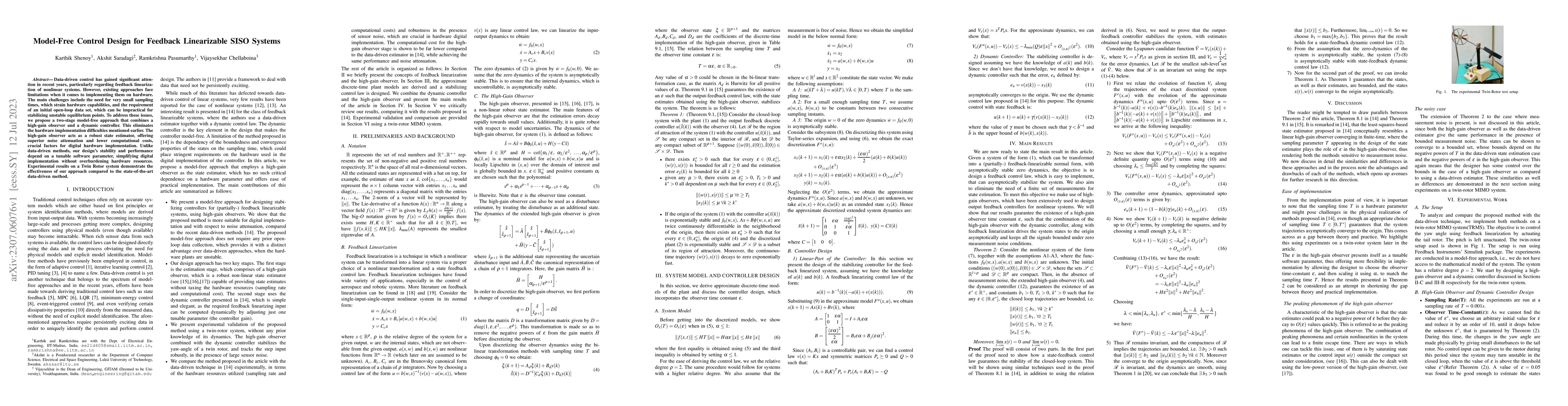 Thumbnail for Model-Free Control Design for Feedback-Linearizable SISO Systems