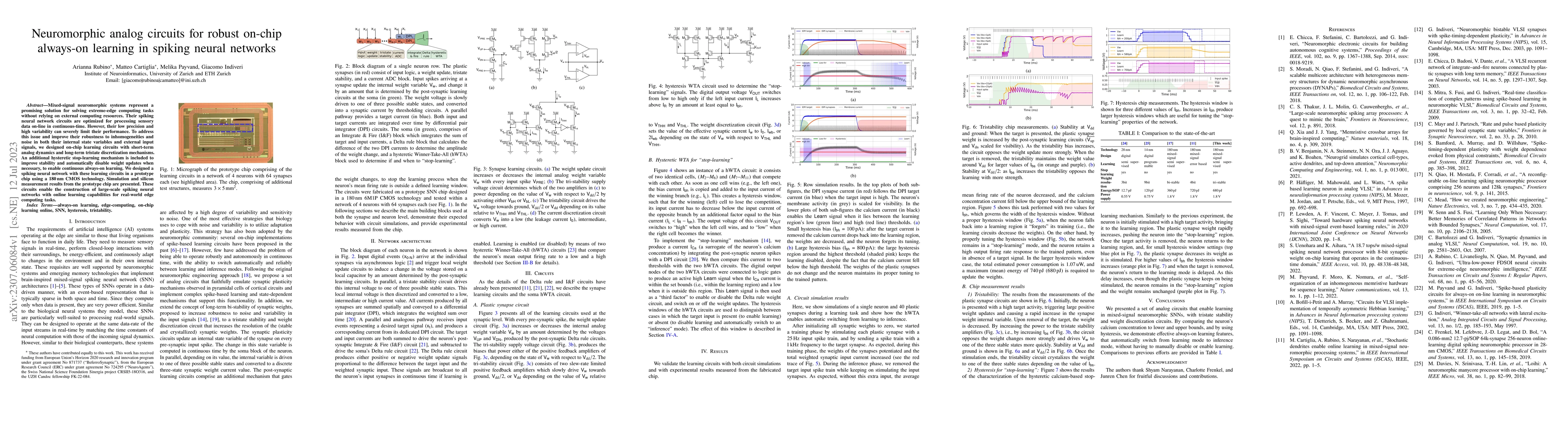 Thumbnail for Neuromorphic analog circuits for robust on-chip always-on learning in
  spiking neural networks