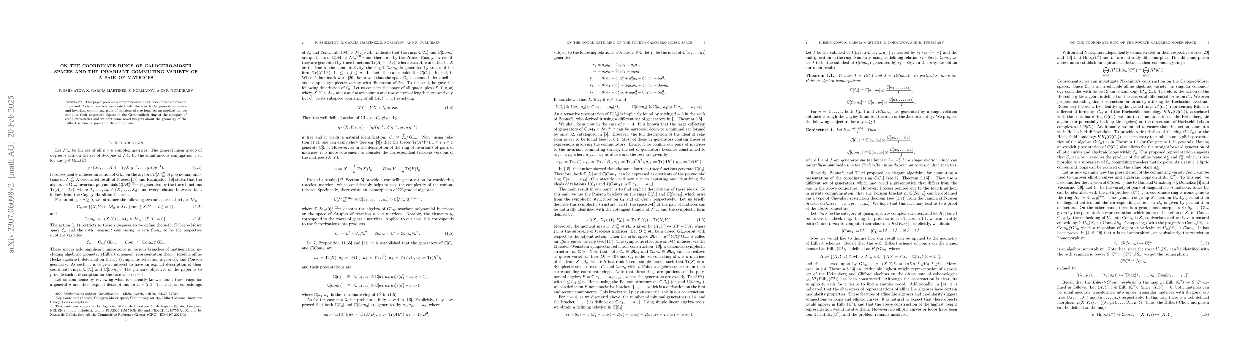 Thumbnail for On the coordinate rings of Calogero-Moser spaces and the invariant
  commuting variety of a pair of matrices