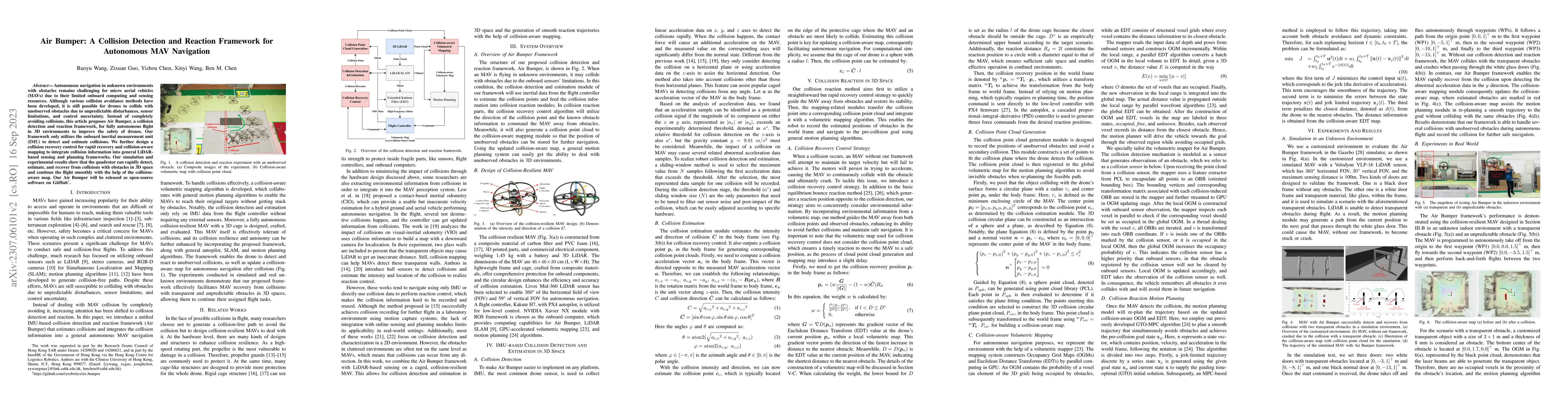 Thumbnail for Air Bumper: A Collision Detection and Reaction Framework for Autonomous
  MAV Navigation