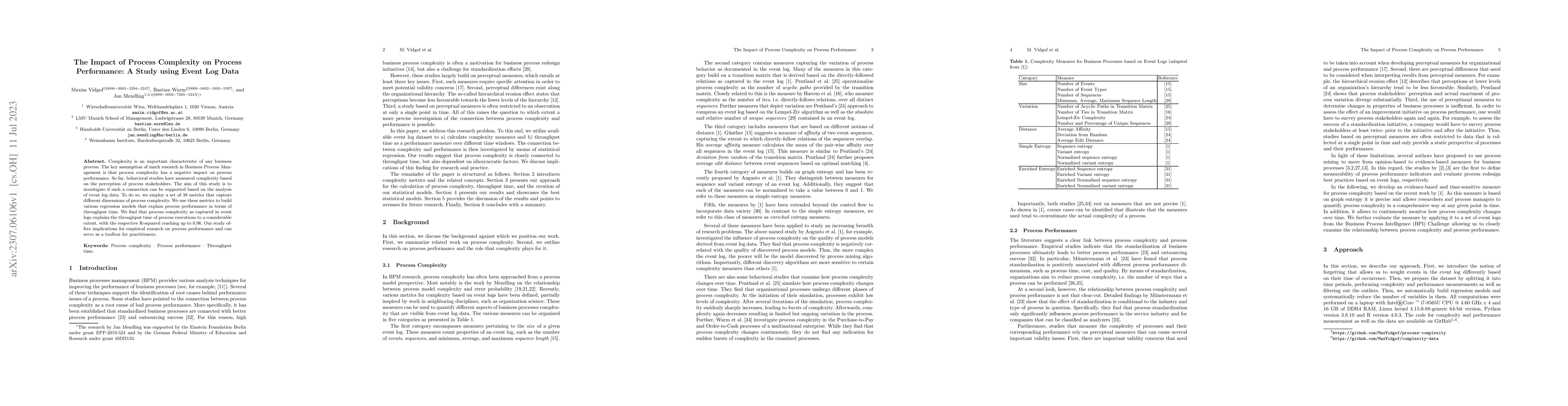 Thumbnail for The Impact of Process Complexity on Process Performance: A Study using
  Event Log Data