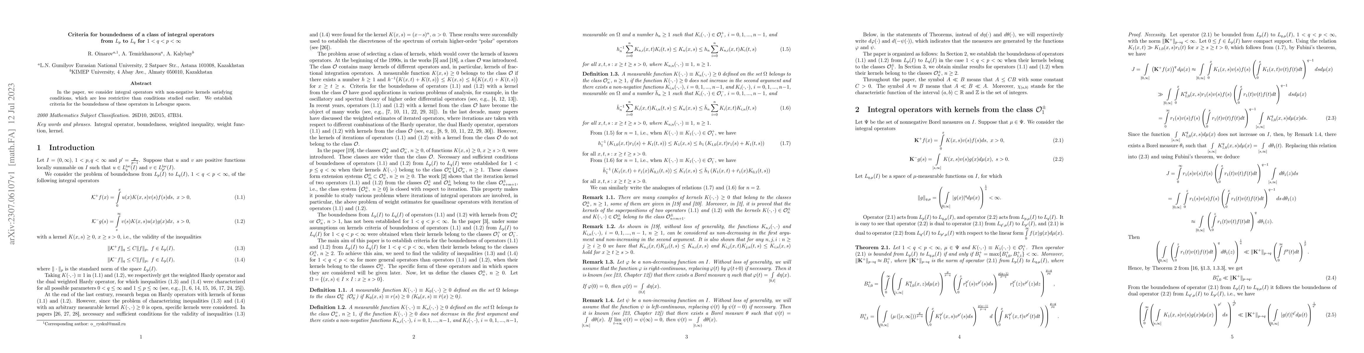 Thumbnail for Criteria for boundedness of a class of integral operators from $L_p$ to
  $L_q$ for $1<q<p<\infty$
