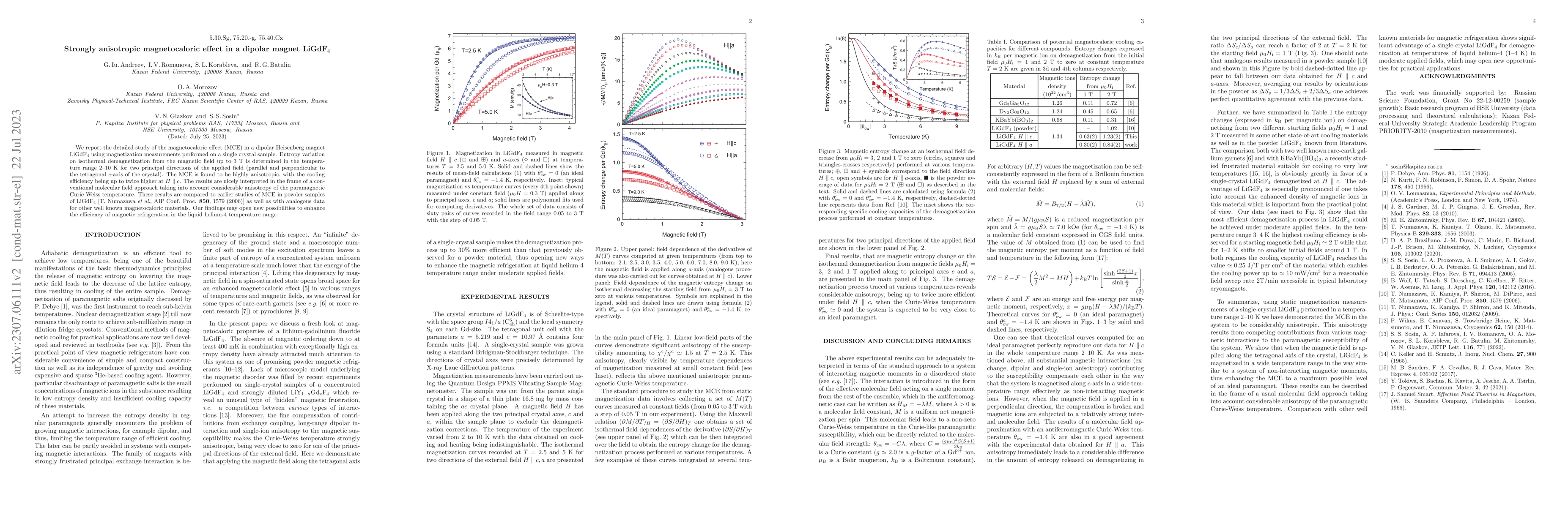 Thumbnail for Strongly anisotropic magnetocaloric effect in a dipolar magnet LiGdF$_4$