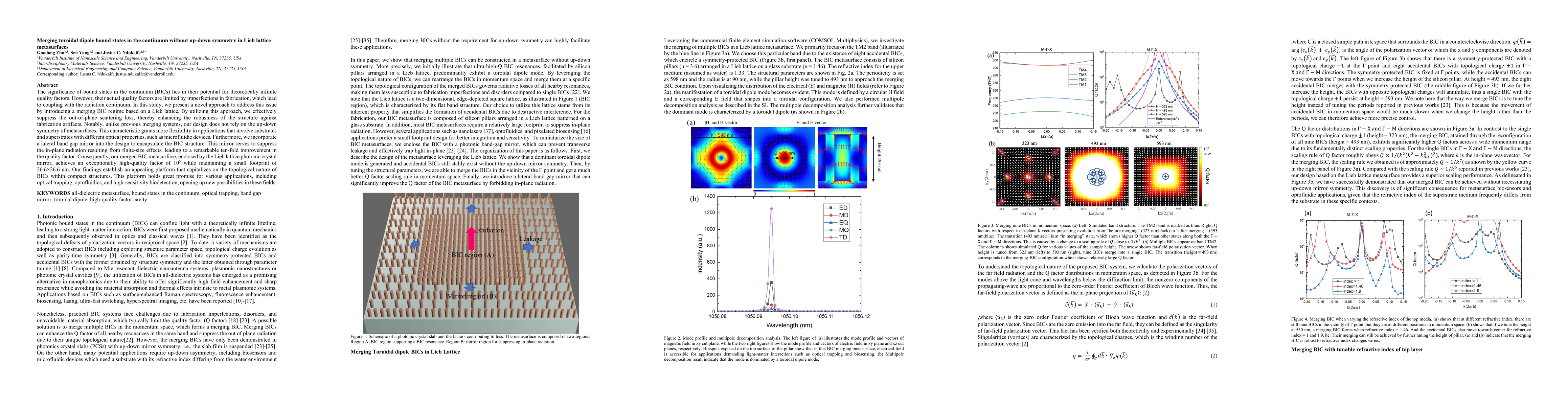 Thumbnail for Merging toroidal dipole bound states in the continuum without up-down
  symmetry in Lieb lattice metasurfaces