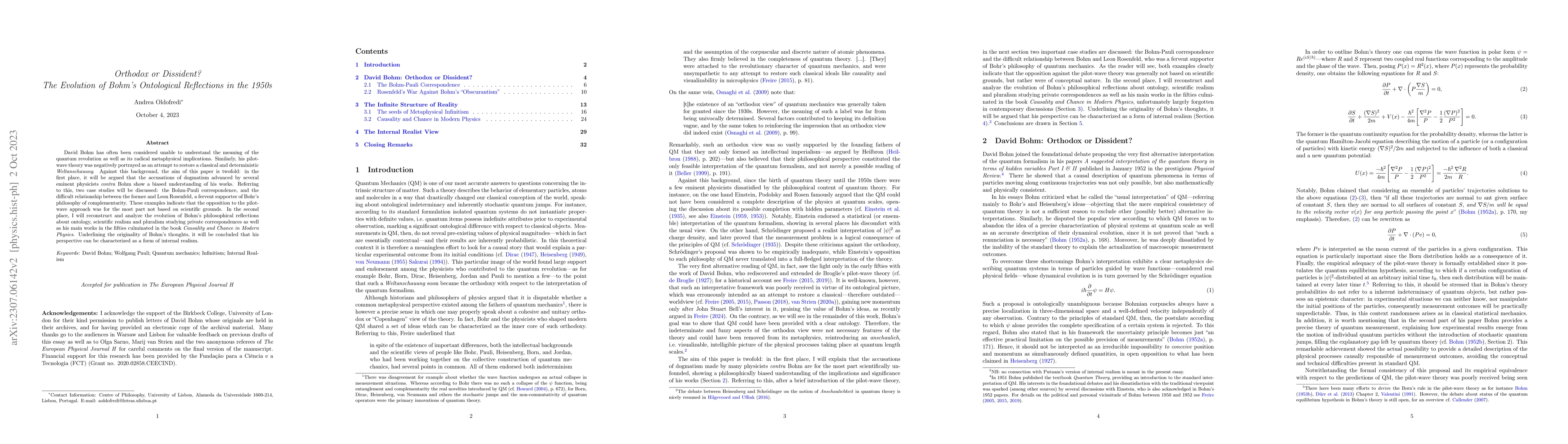 Thumbnail for Orthodox or Dissident? The Evolution of Bohm's Ontological Reflections
  in the 1950s