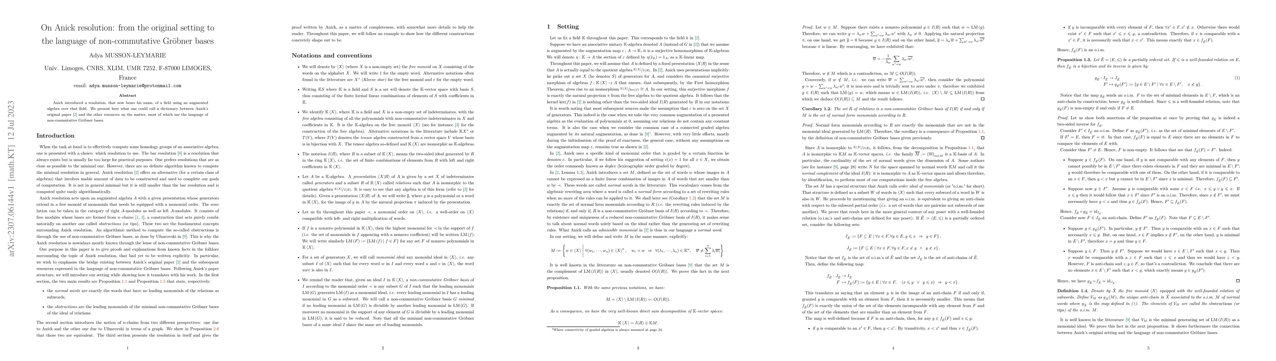Thumbnail for On Anick resolution: from the original setting to the language of
  non-commutative Groebner bases