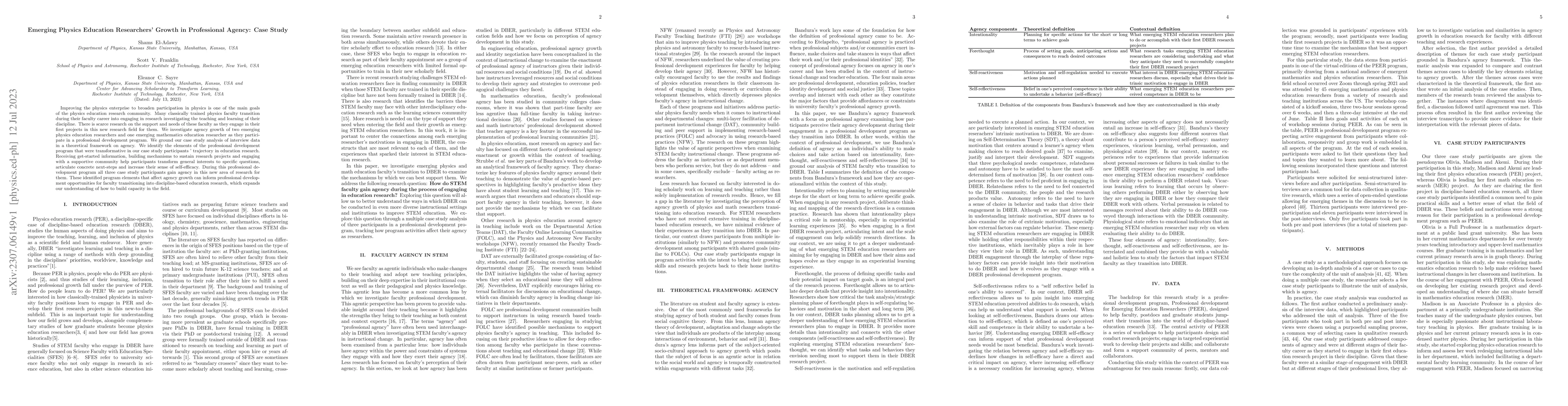 Thumbnail for Emerging Physics Education Researchers' Growth in Professional Agency:
  Case Study