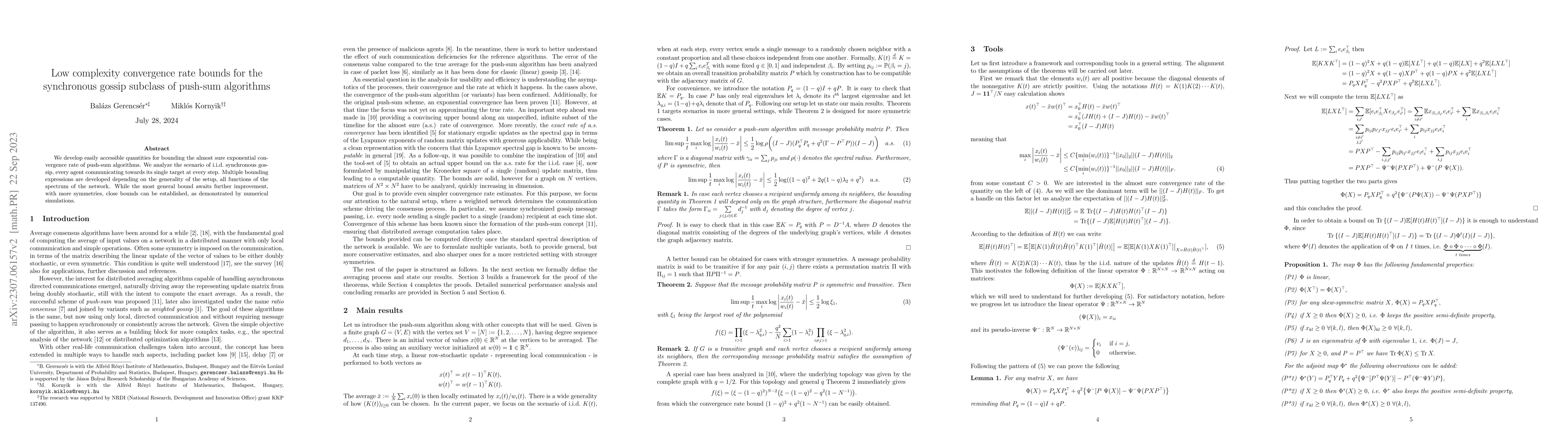 Thumbnail for Low complexity convergence rate bounds for the synchronous gossip
  subclass of push-sum algorithms