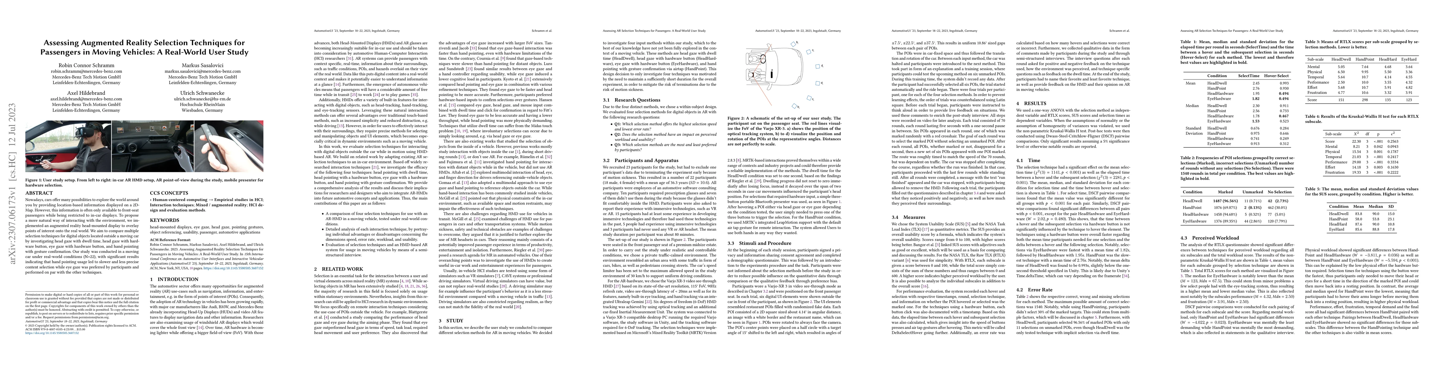Thumbnail for Assessing Augmented Reality Selection Techniques for Passengers in
  Moving Vehicles: A Real-World User Study