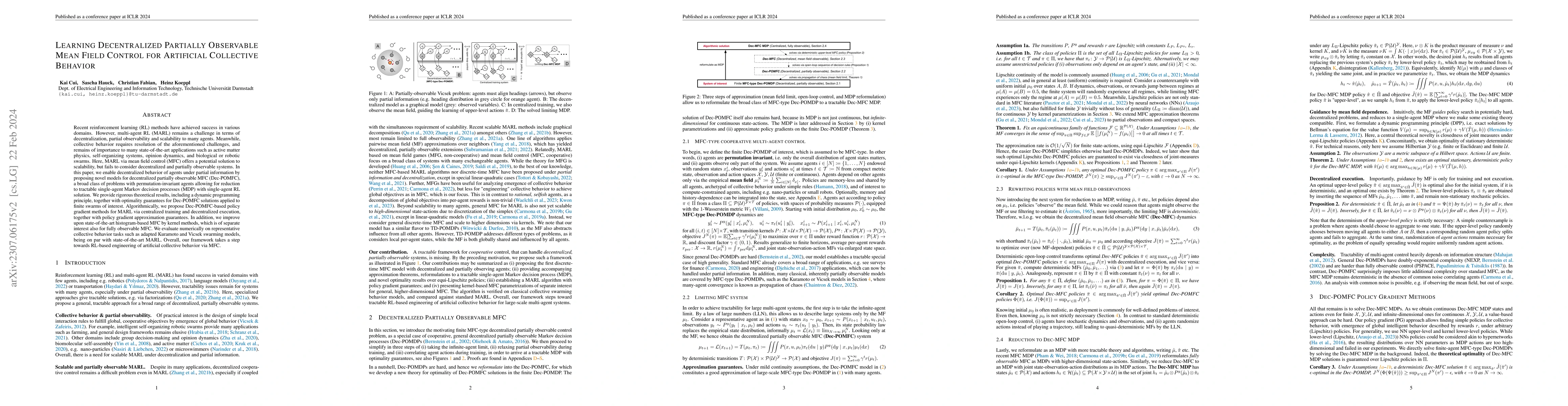 Thumbnail for Learning Decentralized Partially Observable Mean Field Control for
  Artificial Collective Behavior