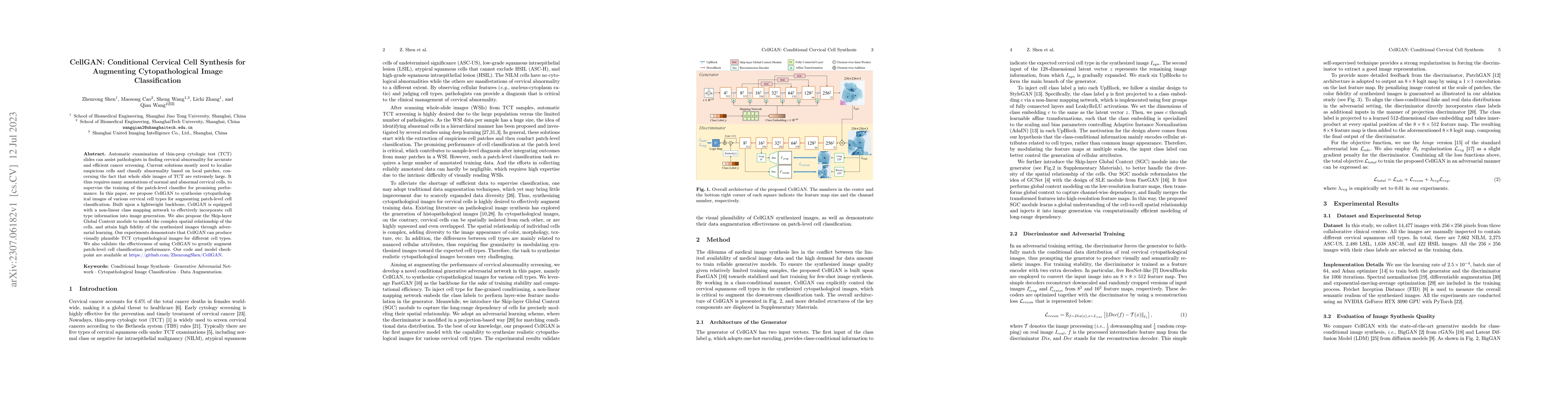 Thumbnail for CellGAN: Conditional Cervical Cell Synthesis for Augmenting
  Cytopathological Image Classification