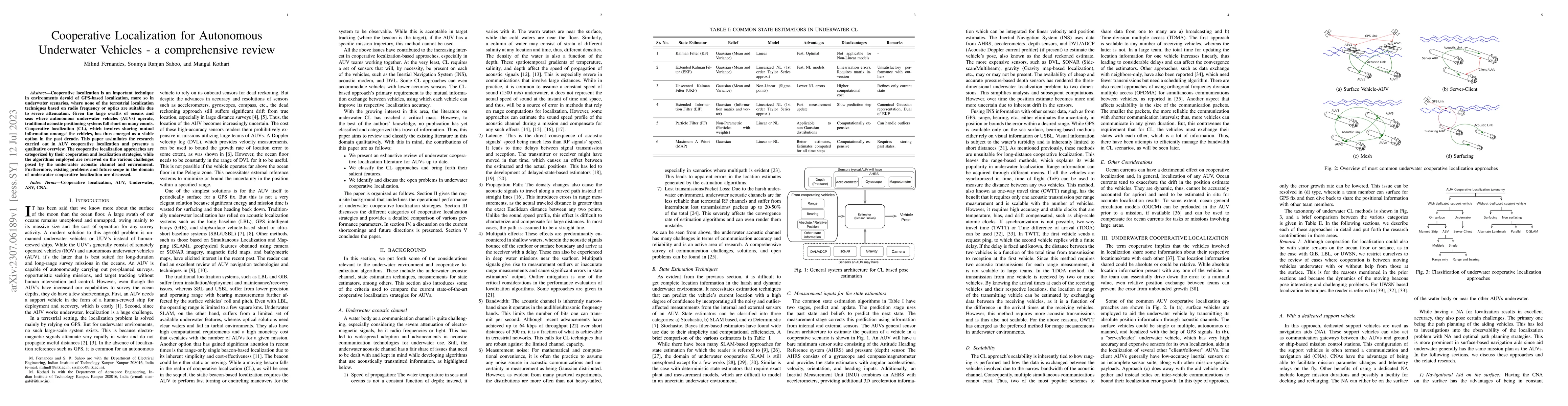 Thumbnail for Cooperative Localization for Autonomous Underwater Vehicles -- a
  comprehensive review
