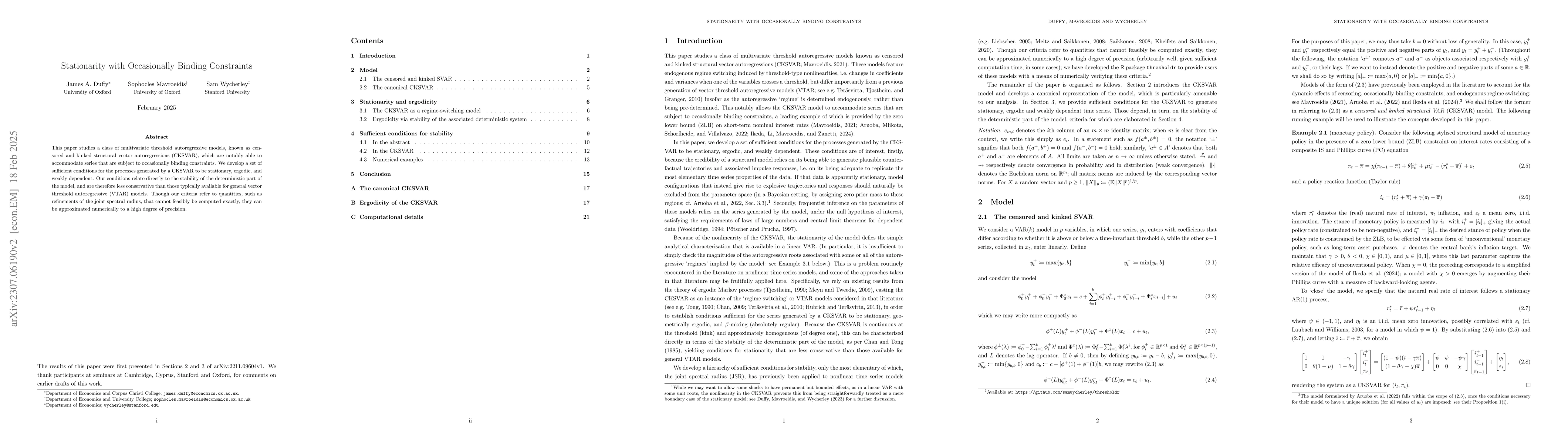 Thumbnail for Stationarity with Occasionally Binding Constraints