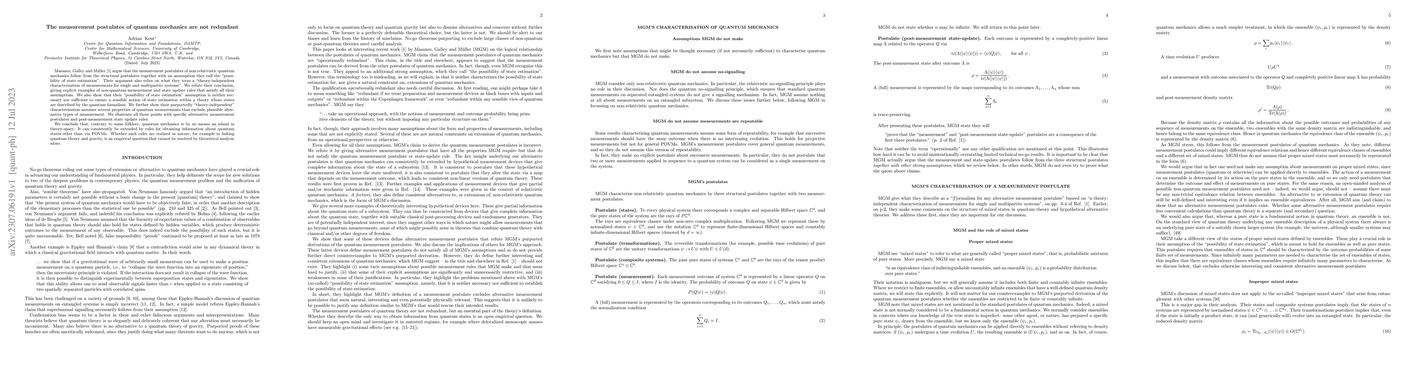 Thumbnail for The measurement postulates of quantum mechanics are not redundant